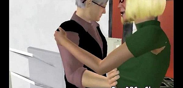  Tasty 3D blonde hottie tugging a cock by the copier